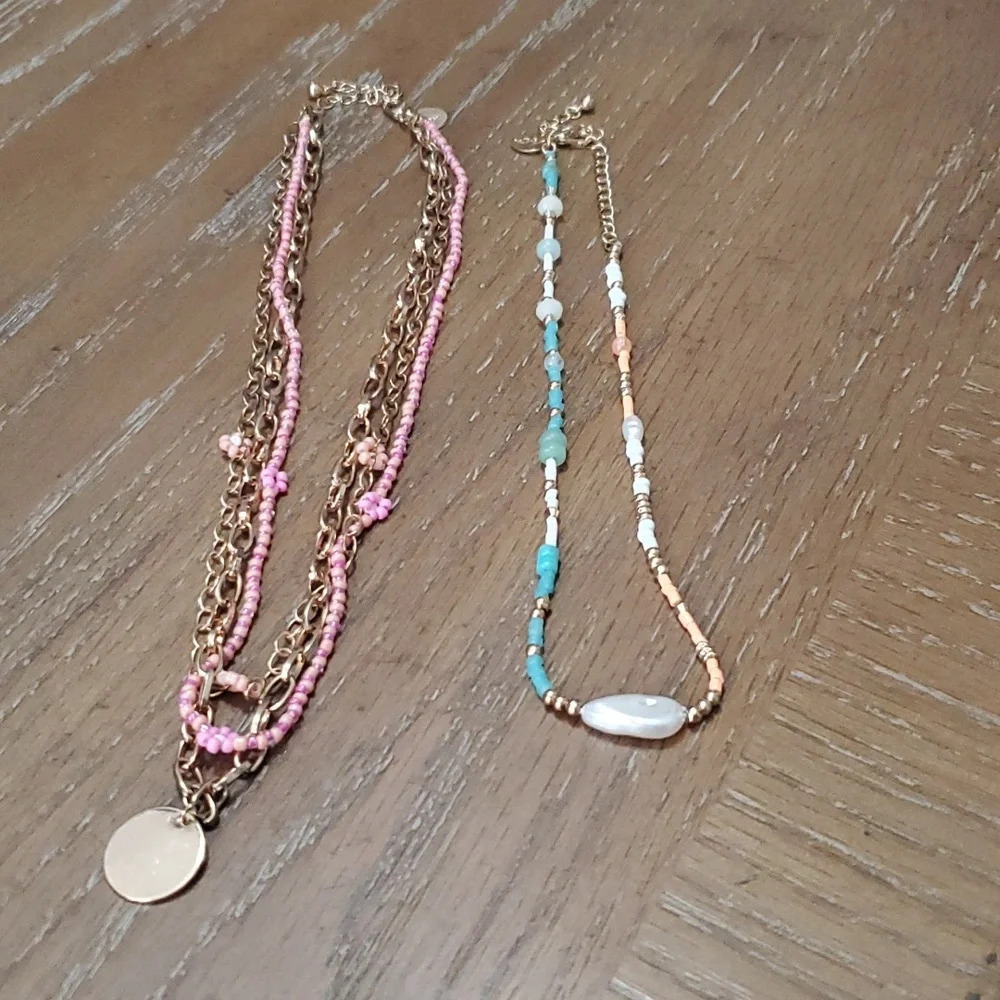 2 Lovisa beaded necklaces. 1 3 strand and 1 single strand